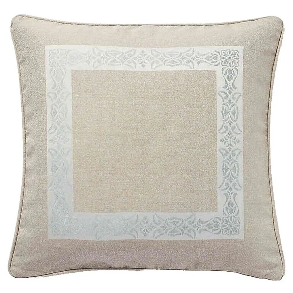 Waterford Gwyneth Luxury Euro Pillow Sham Taupe Pale Blue Embroidered 26x26